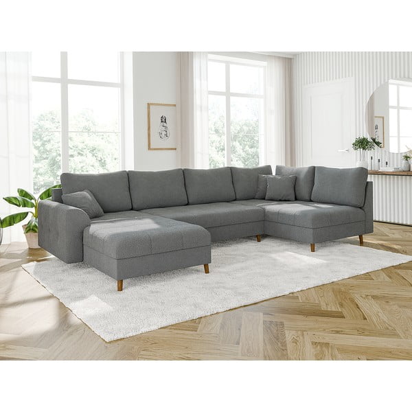 Szary narożnik z materiału bouclé (lewostronny/w kształcie litery U) Ariella – Ropez-image-3