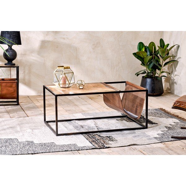 Stolik z drewna mango i skóry Nkuku Alera-image-1