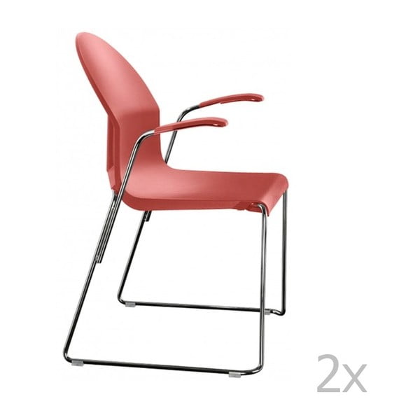 Komplet 2 czerwonych krzeseł z podłokietnikami Magis Aida