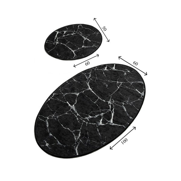 Zestaw 2 czarnych owalnych dywaników łazienkowych Foutastic Marble-image-2