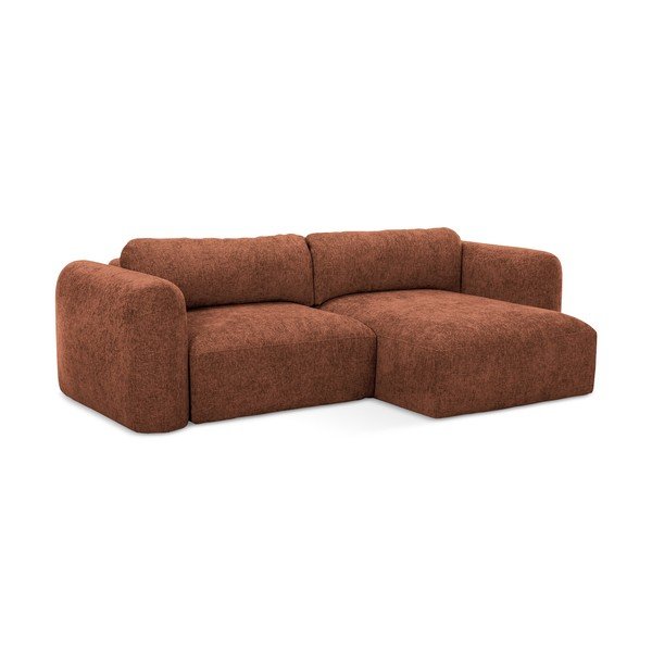 Narożnik rozkładany z tkaniny szenilowej ze schowkiem (prawostronny/z szezlongiem) w kolorze terakoty Mele – Makamii-image-2