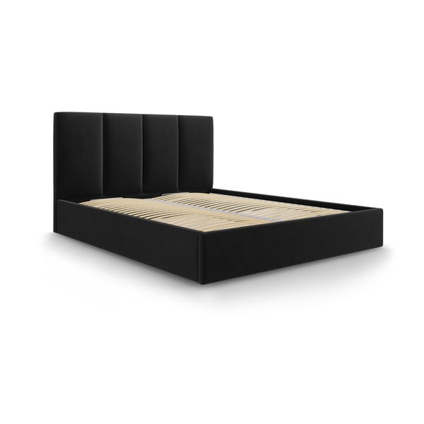 Czarne tapicerowane łóżko dwuosobowe ze schowkiem ze stelażem 180x200 cm Juniper – Mazzini Beds