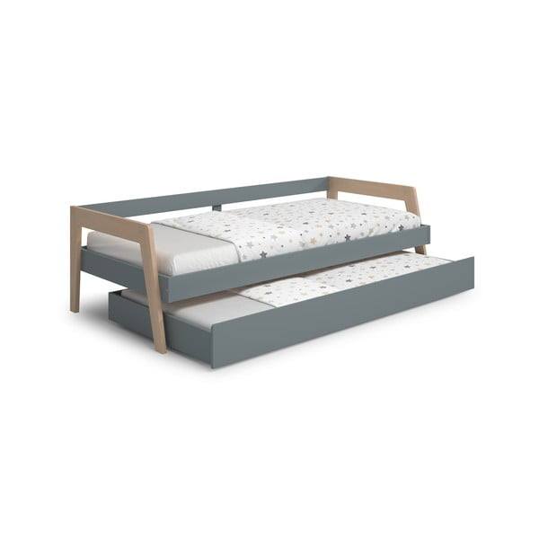 Zielono-szarozielone łóżko dziecięce z litego drewna sosnowego z wysuwanym łóżkiem ze schowkiem i stelażem 90x200 cm Carrie – Marckeric-image-2