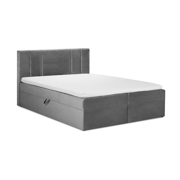 Szare łóżko boxspring ze schowkiem 160x200 cm Afra – Mazzini Beds