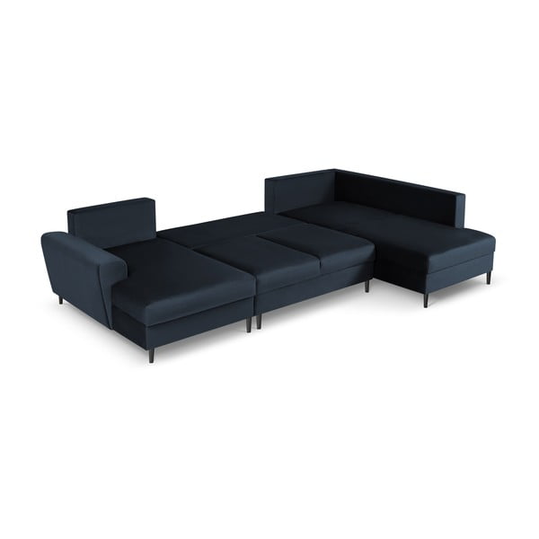 Ciemnoniebieski aksamitny rozkładany narożnik ze schowkiem (prawostronny/w kształcie litery U) Kyoto – Cosmopolitan Design-image-2