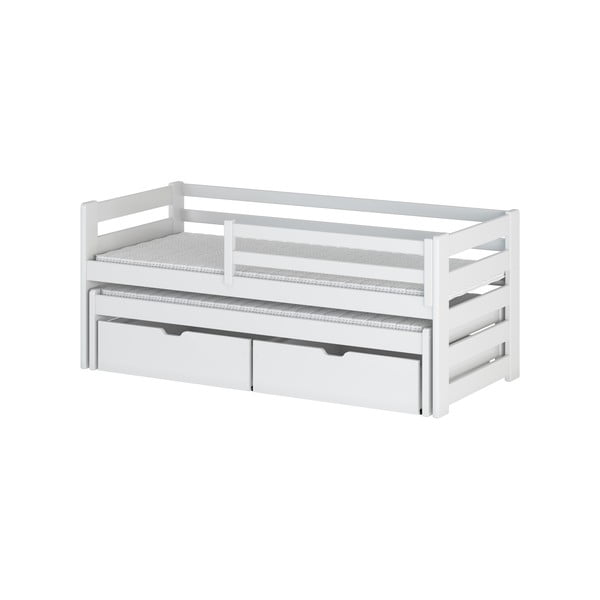 Białe łóżko dziecięce z drewna sosnowego z wysuwanym łóżkiem ze schowkiem 80x160 cm Senso – Lano Meble