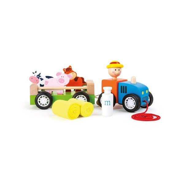 Drewniany traktor z przyczepą i figurkami Legler Farmer-image-1
