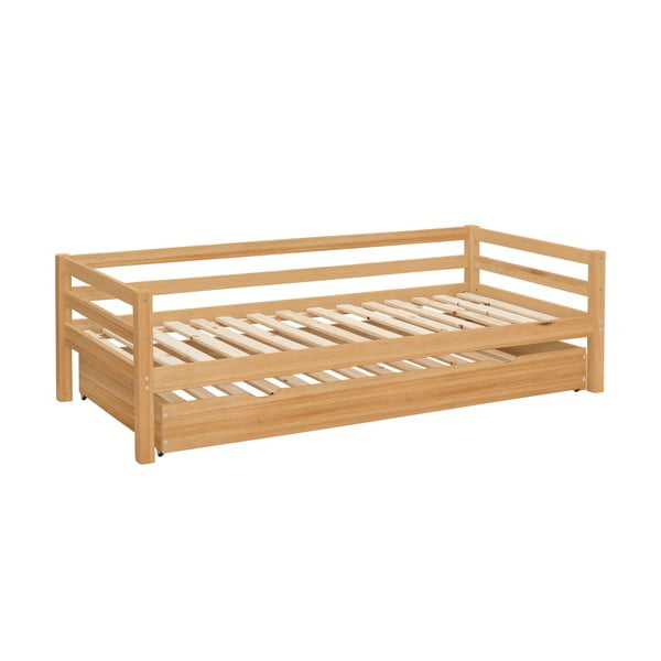Szare łóżko dziecięce z litego drewna sosnowego z wysuwanym łóżkiem 90x200 cm Alpi – Støraa