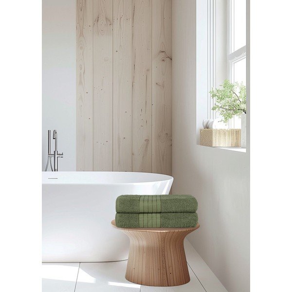 Ciemnozielone bawełniane ręczniki kąpielowe zestaw 2 szt. frotte 70x140 cm – Good Morning-image-1