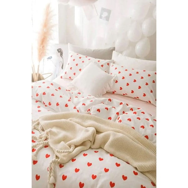 Kremowa pościel dwuosobowa z bawełny renforcé z prześcieradłem 4-częściowa 200x220 cm Mini Hearts – Mila Home-image-3