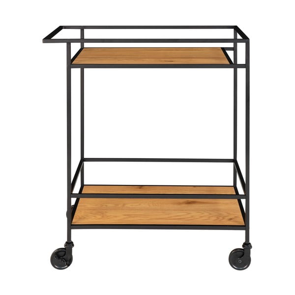 Barek na kółkach z czarną stalową konstrukcją i 2 półkami w dekorze dębu House Nordic Vita-image-3