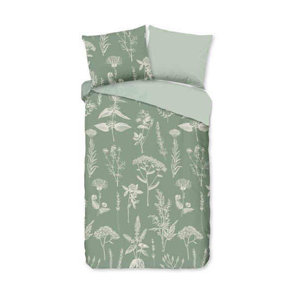 Szałwiowa flanelowa pościel jednoosobowa 140x220 cm Herbs – Good Morning