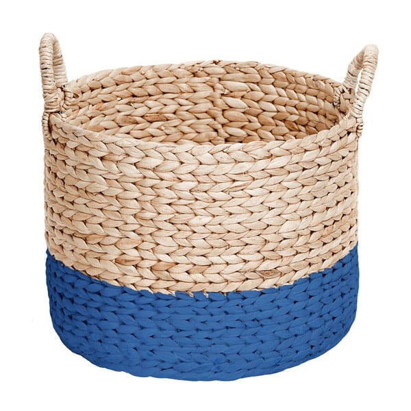 Ręcznie robiony koszyk z hiacyntu wodnego z niebieskym pasem a’miou home Ohara, wys. 26 cm