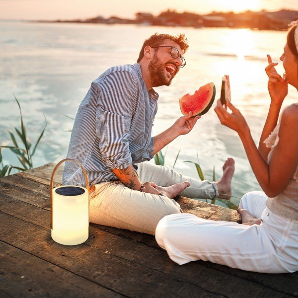 Biało-brązowa lampa stołowa LED (wysokość 34 cm) Bari – Fischer & Honsel-image-1