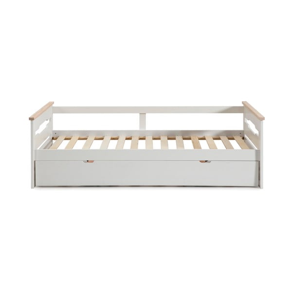 Białe łóżko dziecięce z drewna sosnowego z dodatkowym wysuwanym łóżkiem Marckeric Elisa, 90x190 cm