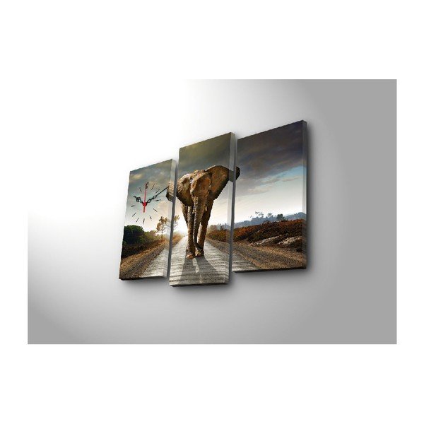 Wieloczęściowy obraz z zegarem Słoń, 66x45 cm-image-1
