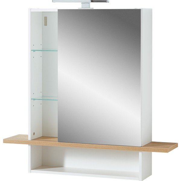 Biała wisząca szafka łazienkowa z lustrem w dekorze dębu 90x91 cm Novolino – Germania-image-2