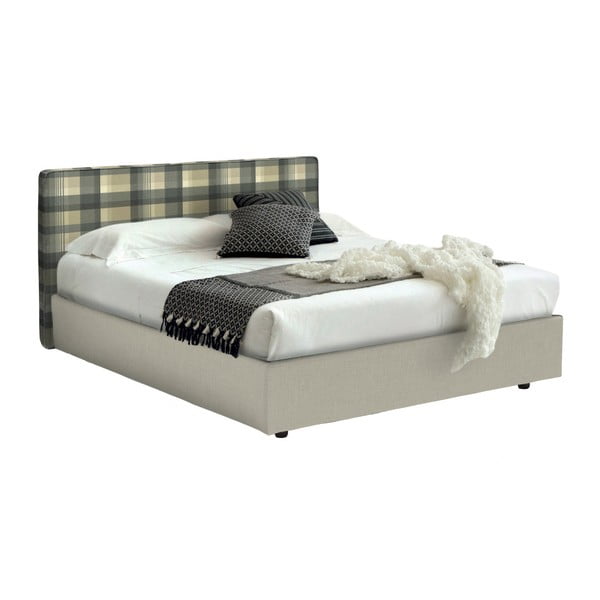 Kremowe łóżko dwuosobowe ze schowkiem w kratę 13Casa Ninfea, 160x190 cm
