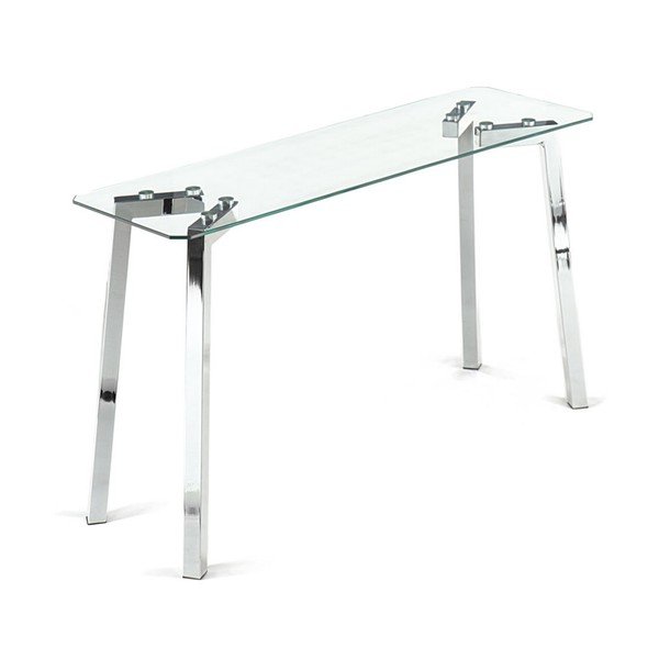 Srebrna konsola ze szklanym blatem 40x125 cm Kirk – Tomasucci-image-2