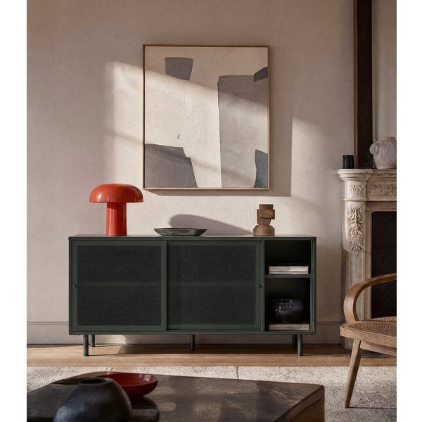 Ciemnozielona metalowa niska komoda z drzwiami przesuwnymi 160x75 cm Veep – Unique Furniture-image-3