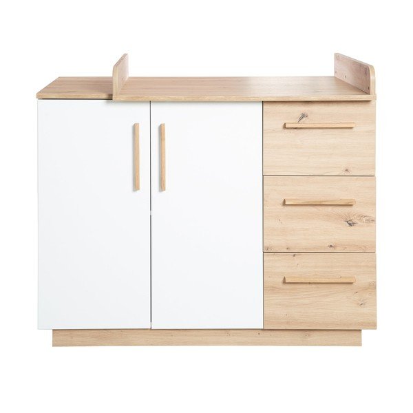 Biało-naturalna komoda dziecięca w dekorze dębu z przewijakiem 118x103x79 cm Lion – Roba