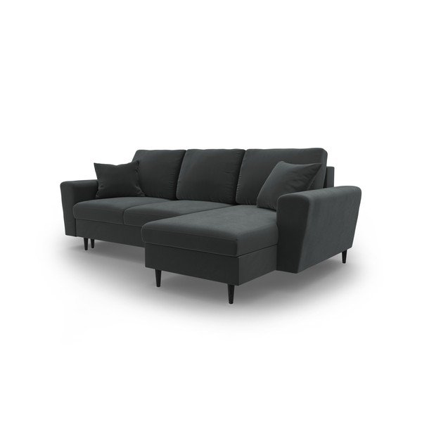 Ciemnoszary aksamitny rozkładany narożnik ze schowkiem Kyoto – Cosmopolitan Design-image-4