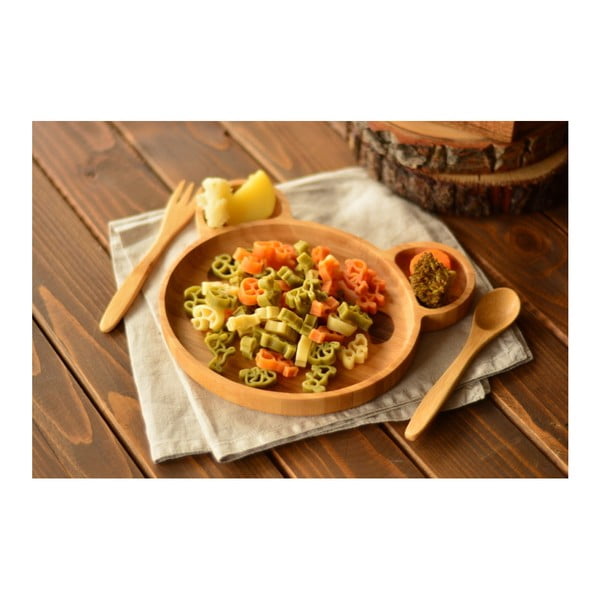 Dziecięcy komplet talerzyka bambusowego i sztućców Bambum Teddy-image-1