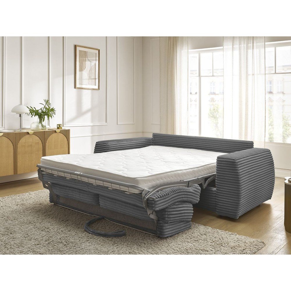 Ciemnoszara sztruksowa rozkładana sofa do spania 240 cm Hugo – Bobochic Paris (zdjęcie 4)