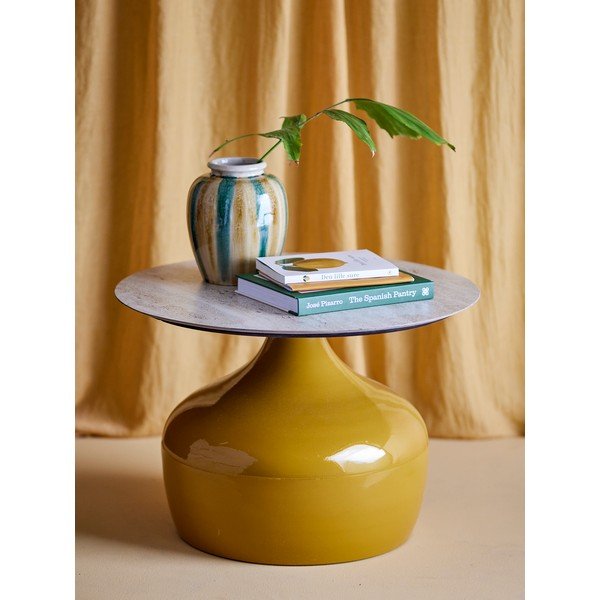 Żółty okrągły stolik z ceramicznym blatem ø 60 cm Lecco – Bloomingville-image-1