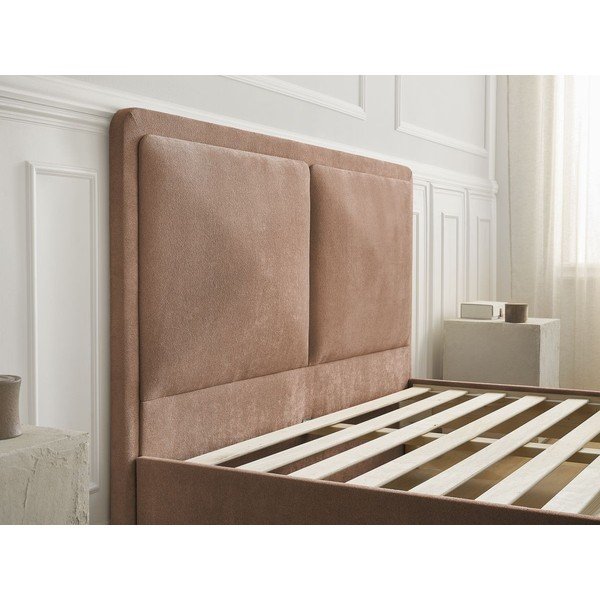 Szaroróżowe tapicerowane tapicerowane łóżko dwuosobowe ze stelażem 140x190 cm Mara – Bobochic Paris-image-4