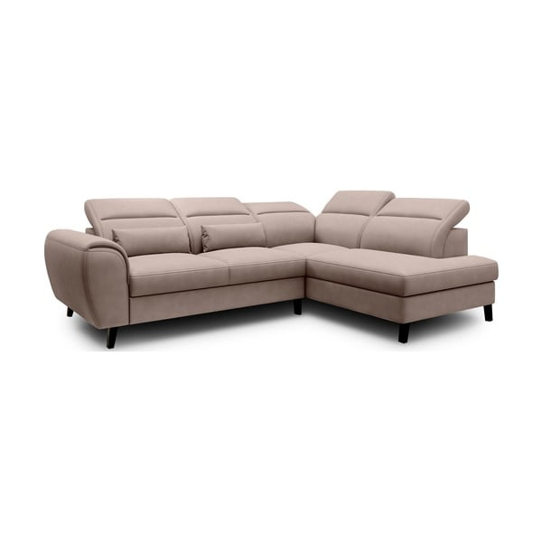 Beżowy aksamitny rozkładany/ze schowkiem narożnik (prawostronny/w kształcie litery L) Noble – ELTAP-image-2