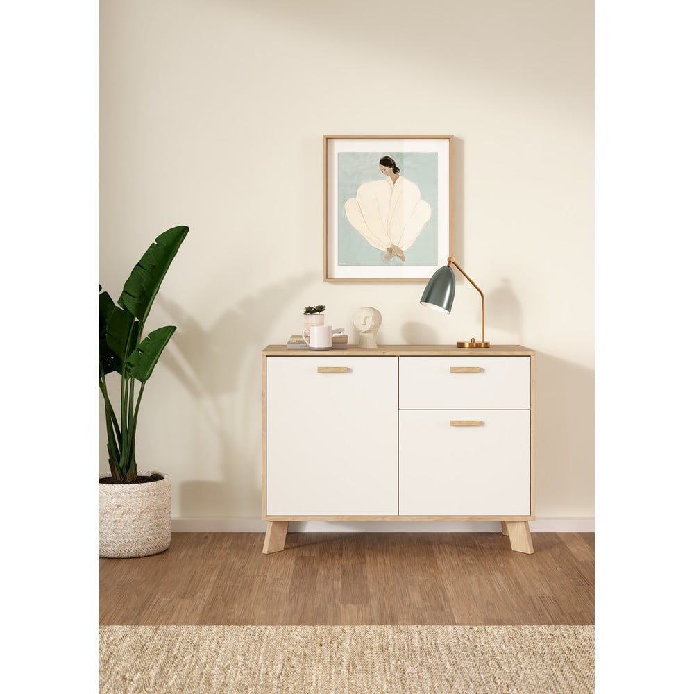 Biało-naturalna komoda w dekorze dębu 99x73x39 cm Ikast – Tvilum (zdjęcie 5)