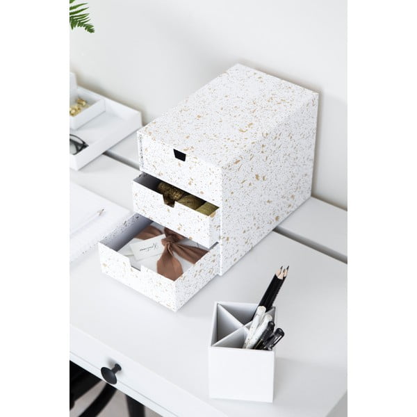 Organizer z 3 szufladkami w biało-złotym kolorze Bigso Box of Sweden Ingrid-image-1