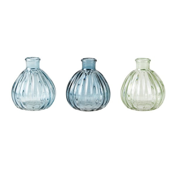 Zestaw 3 niebieskich wazonów szklanych KJ Collection Bulb, 9,5x8,5 cm