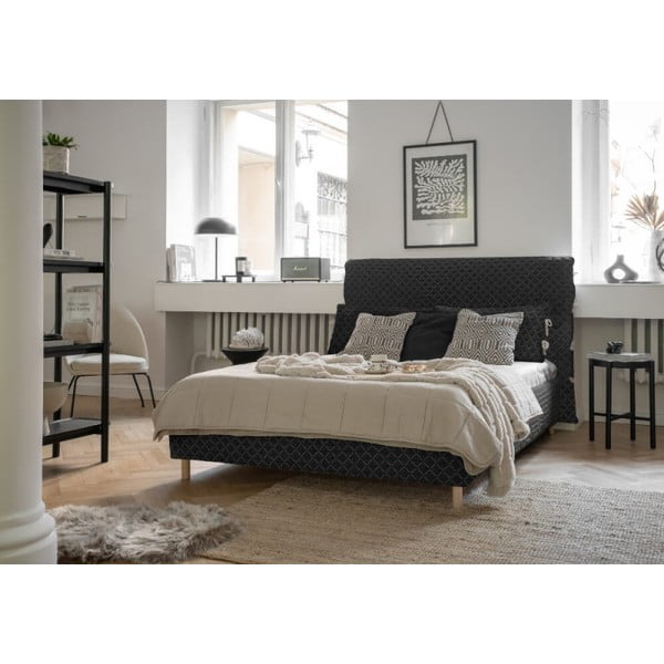 Czarne tapicerowane łóżko dwuosobowe ze stelażem 180x200 cm Sleepy Luna – Miuform-image-2