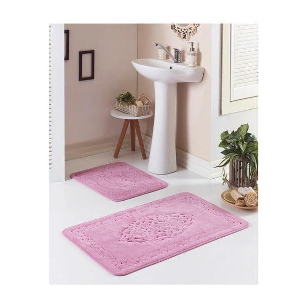 Zestaw 2 różowych dywaników łazienkowych Osmanli