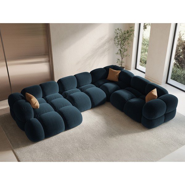 Ciemnoniebieski aksamitny narożnik (prawostronny/w kształcie litery U) Loretto – Cosmopolitan Design-image-1