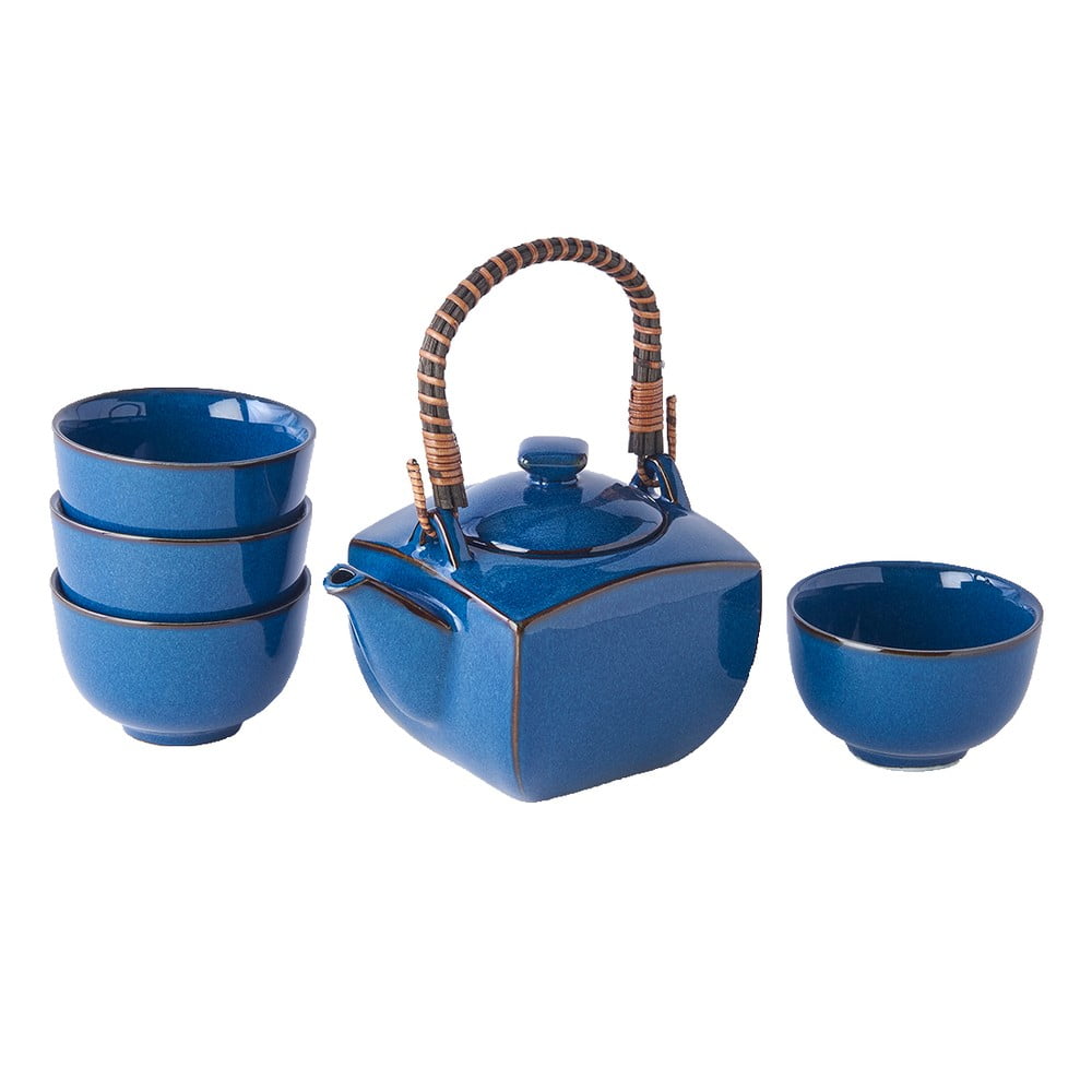 5-częściowy niebieski zestaw do herbaty z ceramiki MIJ