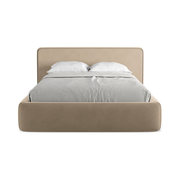 Jasnobrązowe tapicerowane łóżko dwuosobowe ze schowkiem i stelażem 180x200 cm Kiana – Makamii-image-4