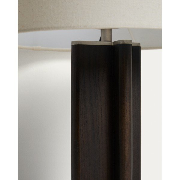 Biała/ciemnobrązowa lampa stołowa z litego drewna kauczukowego z tekstylnym kloszem (wysokość 48 cm) Niani – Kave Home-image-4