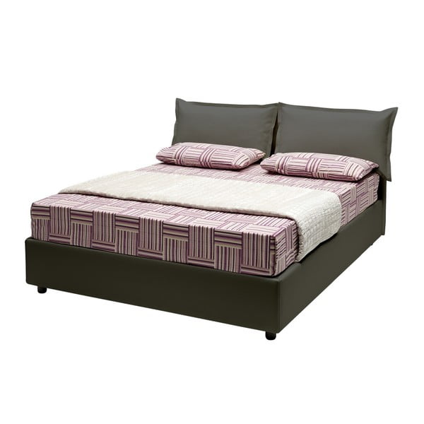 Szare łóżko dwuosobowe ze schowkiem i materacem 13Casa Rose, 160x200 cm