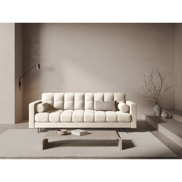 Kremowa aksamitna rozkładana sofa ze schowkiem 222 cm Bali – Cosmopolitan Design-image-1