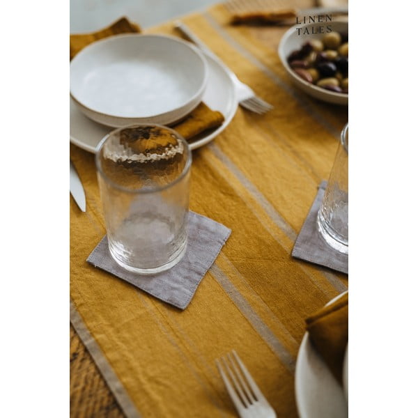 Lniany obrus 140x140 cm Amber Bronze Stripes – Linen Tales-image-4