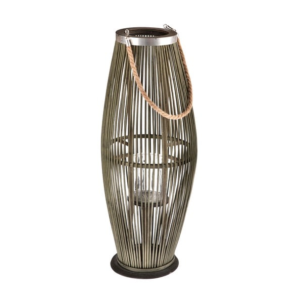 Zielony szklany lampion z bambusową konstrukcją Dakls, wys. 71 cm