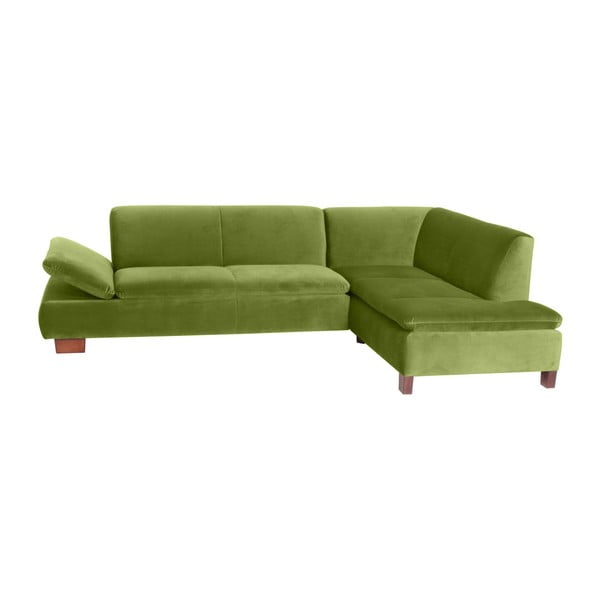 Zielona sofa narożna prawostronna z regulowanym podłokietnikiem Max Winzer Terrence Williams