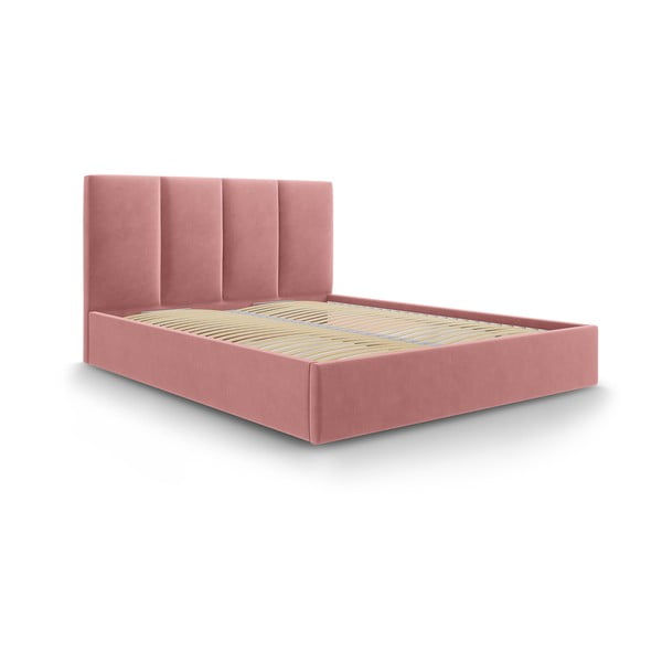 Różowe aksamitne łóżko dwuosobowe Mazzini Beds Juniper, 140x200 cm