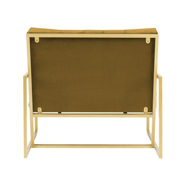Musztardowy fotel z konstrukcją w kolorze złota Mazzini Sofas Bono-image-4