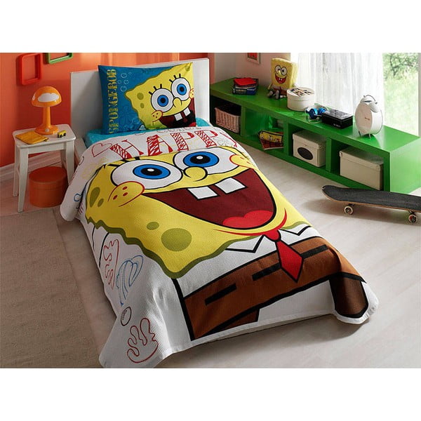Narzuta, poszewka na poduszkę i prześcieradło Spongebob, 160x230 cm