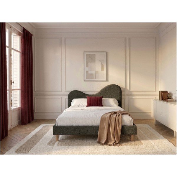 Zielone tapicerowane tapicerowane łóżko dwuosobowe ze stelażem 160x200 cm Celina – Bobochic Paris-image-3