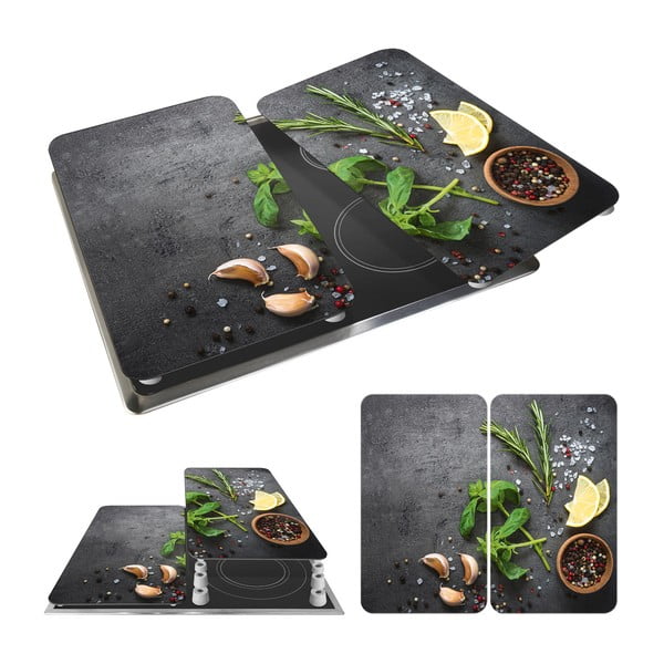 Zestaw 2 szarych szklanych płyt ochronnych na kuchenkę Wenko Universal Herbs-image-3